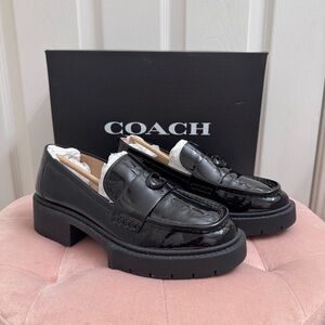 Coach Leah Patent Leather Black Chunky Loafers Size 6